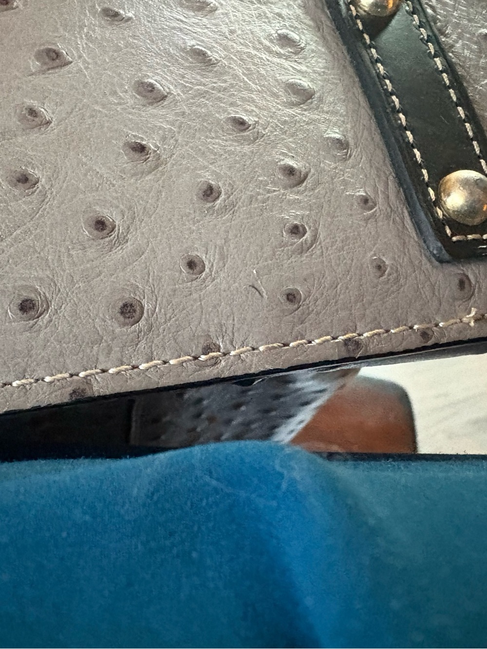 Dooney & Bourke Silver Ostrich-Embossed Tote with Black Straps - Picture 7 of 7